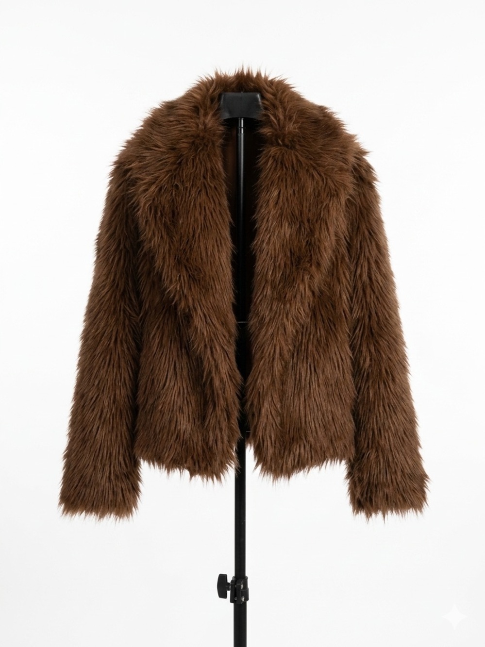 Glamorous Shaggy Brown Faux Fur Open Front Crop Jacket Coat Medium M - Picture 2 of 6